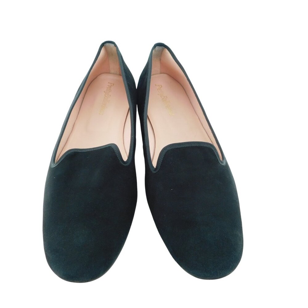 Pretty Ballerinas Black Suede Leather Slip-on Smoking Slippers Flats 41